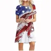 Party Dresses Women Loose Casual Summer Fashion O-Neck Short Sleeve Independent Day America Flag Print Dress Knee Length Skirt Streetwear