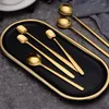 Dinnerware Sets Coffee Stirring Western Round Head Spoon Golden Stainless Steel Dessert Long Handle Square Ice Kitchen Bar Supplies