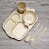 Ensembles de vaisselle 6 pcs de blé de blé bébé table de table ensemble de plats pour enfants pour enfants dîner plaque d'alimentation de la plaque d'alimentation