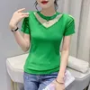 Women's T Shirts Mesh Perspective Sexy Short Sleeve Shirt Women Summer Tops Thin Femme Diamonds O-neck Streetwear Tshirt