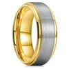 Wedding Rings Fashion 8mm Gold Color Brushed Men Stainless Steel Ring Double Groove Step Edge Band Jewelry Gift Drop