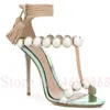 Sandaler Pearl Beads Fringe Tassel Roman Summer Ankle Strap High Heels Kvinna T öppna tå damskor Gladiator Pumps