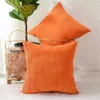 Lot de 2 taies d'oreiller en velours côtelé doux rayé solide carré couvre-lit housses de coussin 18 x pouces orange