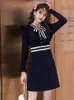 Casual Dresses Elegant Agaric Edge Knit Dress 2023 Korean version av Autumn Femininity Socialite Royal Sister Feminine Bow