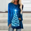 Camas femininas Treça de Natal de Glitter Feminina Camisa Impressa Mulheres Clothing Autumn Winter Ladies Xmas Manga longa o Pescoço Tops Roupas