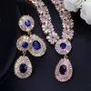 Collier boucles d'oreilles ensemble ovale rouge grenat cristal Zircon or Rose plaqué oreille bijoux boucle d'oreille pendentif M02-T0018