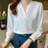 女性用ブラウス2023 Blusas Elegantes de Mujer Autumn Solid Simple White Long Sleeve Shirt Women Tops and Female Top Drop2178