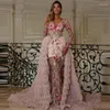 Party Dresses Beautiful Evening Deep V-Neck Long Sleeves Prom Gowns With Lace Applique Detachable Train Custom Made Formal