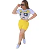 Женские спортивные костюмы Женская летняя мода повседневная припечатка o nece с коротким рукавом и шорты 2 куски