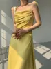 Повседневные платья Элегантный нежный французский ремешок для дам Сексуальное платье трапециевидной формы без рукавов для пляжной вечеринки Летняя мода Атласный длинный сарафанПовседневное