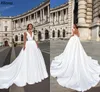 Simple Sexy V Neck A Line Wedding Dresses With Crystals Beaded Belt Modest White Satin Backless Bridal Gowns Court Train Plus Size Robes de Mariee For Brides CL1720