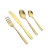 Servis uppsättningar 24st Gold Matte Cutary Set rostfritt stål knivgaffel SilverwareTable Program för köksformulärmiddag