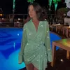 Casual Dresses Yojoceli Sexy Women Sequin Short Ruched Dress Wrap Party Club Shirt Elegant Turn Down Collar Robe Vestidos