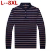 Polos męski Big 8xl 6xl 5xl Stripe Polo Men Spring Bawełna Długie rękaw górne dolne dolne obracanie