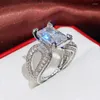 Bröllopsringar personlighet Big Cubic Zirconia for Women Romantic Bridal Marriage Ceremony Party Silver Color Ring Fashion Jewelry