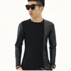 Camisetas masculinas XS-4XL 2023 Roupa Hels Stylist Stylist Slim Night Club DJ Tight Splicing PU Rouphe T-Shirt