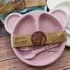 Bowls Baby Dinnerware Anti- Wheat Straw Training Plate Cartoon Bear Kids Dishes Bowl Spoon Fork Feeding Tableware Set