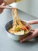 Миски в японском стиле Двухсторонняя синяя линия керамика и блюда для домашнего рисового супа блюда