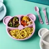 Bowls Baby Dinnerware Anti- Wheat Straw Training Plate Cartoon Bear Kids Dishes Bowl Spoon Fork Feeding Tableware Set