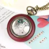 Pocket Watches Roman siffror Mini Retro Necklace Clock Yellow Dial Red Wood Quartz Watch Fob Chain Pendant Unisex Gifts