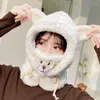 Berets Winter Cute Cartoon Bear Ear Lamb Plush Hat Beanies Cap Thicken Warm Outdoor Windproof Scarf Mask Set Cycling Sports Bonnet