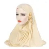 Ropa étnica Flores Borla Decoración Suave Headwrap Hijabs Color Sólido Musulmán Mujeres Jersey Turbante Pañuelo Arruga Asistente Islámico