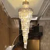 Chandeliers Top Luxury Villa Hall Chandelier Living Room Long Staircase Lighting Smoky Gray Crystal Led Lamp Gold Loft Hanging Light Fixture