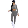 Active Sets Black Gray Yoga Set Women's Tracksuit 2 Pc For Women Exercise Clothing Pants Workout Leggings Crop Top Gym