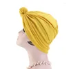 Etniska klädkvinnor sträcker fast ruffle turban hatt halsduk knuten kemo beanie kepsar headwrap för cancer kemoterapi håravfall tillbehör