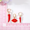Boucles d'oreilles créoles 3 paires Sexy lèvres rouges poivre ensemble pour femmes métal émail à la mode créatif Chili Mini cercle boucle d'oreille bijoux de fête