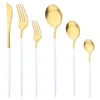 Dinnerware Sets 6Pcs/Set White Gold Stainless Steel Silverware Cutlery Set Knife Dessert Fork Tea Spoon Flatware Home Tableware