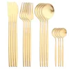 أدوات المائدة مجموعات MIUUYO 16PCS Red Gold Cetlery Stains Steel Stek Knives Fork Coffee Spoon Matte Flatware Party Party