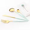 Dinnerware Sets 4 Piece Western Cutlery Set Mint Gold Tableware Stainless Steel Dinner Spoons Fork Knife Complete Flatware