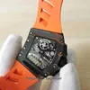 Heiße verkaufende Herrenuhr Top-Qualität 44 mm x 50 mm RM70-01 CA 01 30 Skeleton Carbon Fiber Uhren Orange Gummi Transparente mechanische automatische Herrenarmbanduhren