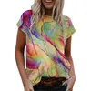Kvinnors T-skjortor Kvinnor Fashion Love Rose Print T-shirts Summer Short Sleeve Y2K Topps High Street Tee 3xl Large Size Clothing Loose T-shirt