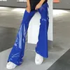 Women's Pants High Waisted Leather Trousers Women Breathable Stretch Casual PU Flare Female Black Blue Red Autumn