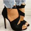 Sandales à talons hauts et bout ouvert pour femmes, chaussures de soirée Sexy avec fermeture éclair, lanière à la cheville, grande taille 35-43, été, 2023