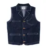 Débardeurs pour hommes Vintage L Cubain American-Style Collar Heavy Striped Denim Frock Vest Safari Jacket