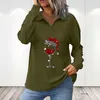 Women's T Shirts Athletic Top Women Women's Shirt Blouse Button Placket Tops Red Wine Glass Printing Lapel Tunic Cute For Summer