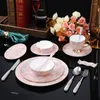 Servis uppsättningar Nordic Light Luxury Marbled Bone China Table Provis EL Western Dinner Plate Steak Coffee Cup Saucer Spoon Dish Set