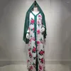 Ethnische Kleidung weißer Blumendruck Hijab Abayas Frauen islamische Langarm Dubai Kaftan Robe sexy V-Ausschnitt Maxi Kleid Eid Mubarak Kleidung