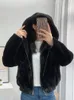 Women's Fur 2023 Winter Fashion Thickening Artificial Hooded Jacket Coat Vintage Long Sleeve Zipper Female Outerwear Solid Overshirt