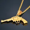 Pendant Necklaces Black/Gold Revolver Gun & Pendants 4Size Stainless Steel Chain Hip Women Men Jewelry Wholesale Erkek Kolye XL731Pendant Go