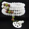 Strand Beaded Strands Oryginalne białe jadei bodhi korzeni koralika feng shui bransoletka dla kobiet z 108 różańcem lotosem dobry szczęśliwy amulet biżuteria