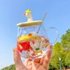 Wine Glasses Creative Cartoon Cute Refueling Duck Glass With Lid Transparent High Borosilicate Office Home Water Cup Coffee Mug