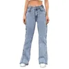 Women's Jeans Vintage Teen Girl Denim For Women High Waist Button Trousers Pocket Elastic Pants Hole Loose