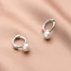 Hoopörhängen 925 Sterling Silver 5mm Pearl Charm smycken Fina för kvinnliga gåvor Små örhänge Tillbehör Bijoux