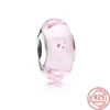 Beads Refine 925 Sterling Silver Pink Matte Faceted Murano Glass Charm Fit European 3mm Pulsera DIY Fabricación de joyas