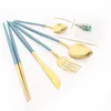 Flatvaruuppsättningar Blue Gold High Quality 304 Rostfritt stål Cutery Set Matte Tabelleriserar servis knivar gaffel Spoons Chopsticks