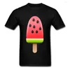 Camisetas masculinas frias picolé de gelo de melancia 3D Men Black T-shirt O-G-GELO CURTO CULTOLO